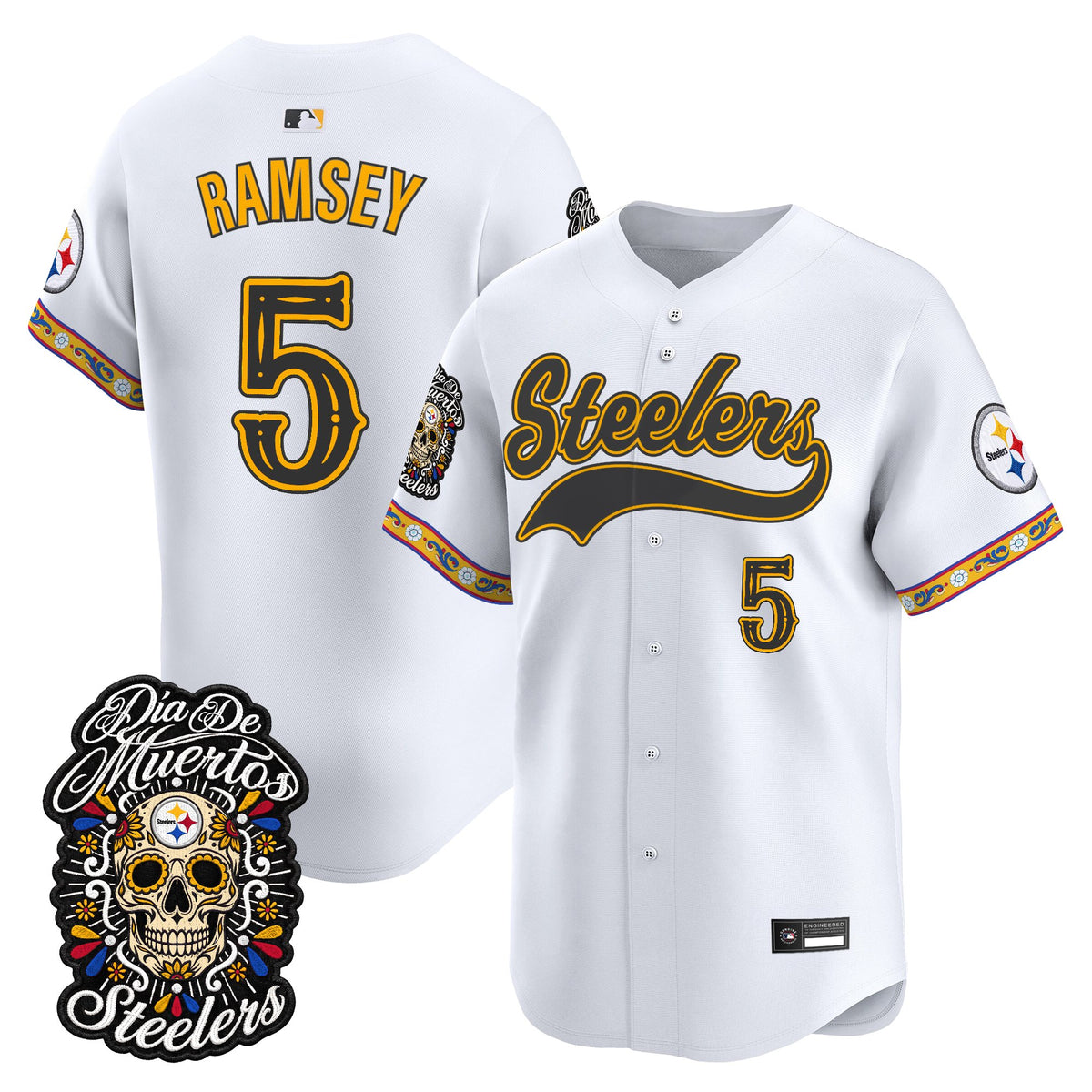 Men's Pittsburgh Steelers Día de los Muertos Vapor Limited Baseball Jersey - Stitched