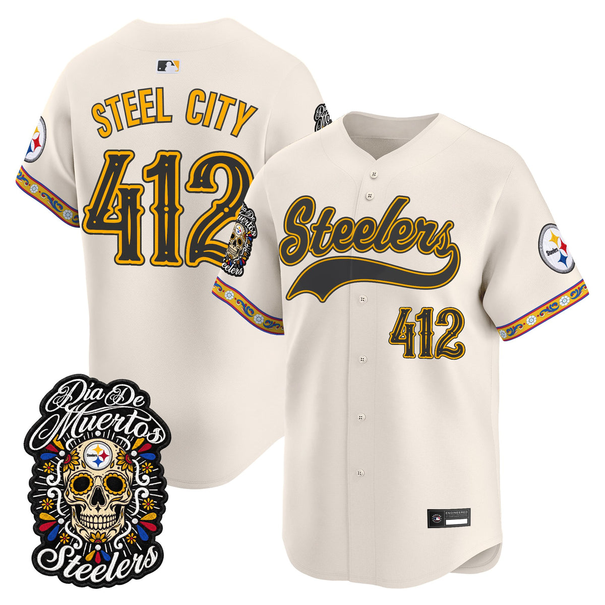 Men's Pittsburgh Steelers Día de los Muertos Vapor Limited Baseball Jersey - Stitched