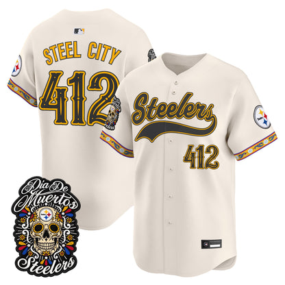 Men's Pittsburgh Steelers Día de los Muertos Vapor Limited Baseball Jersey - Stitched