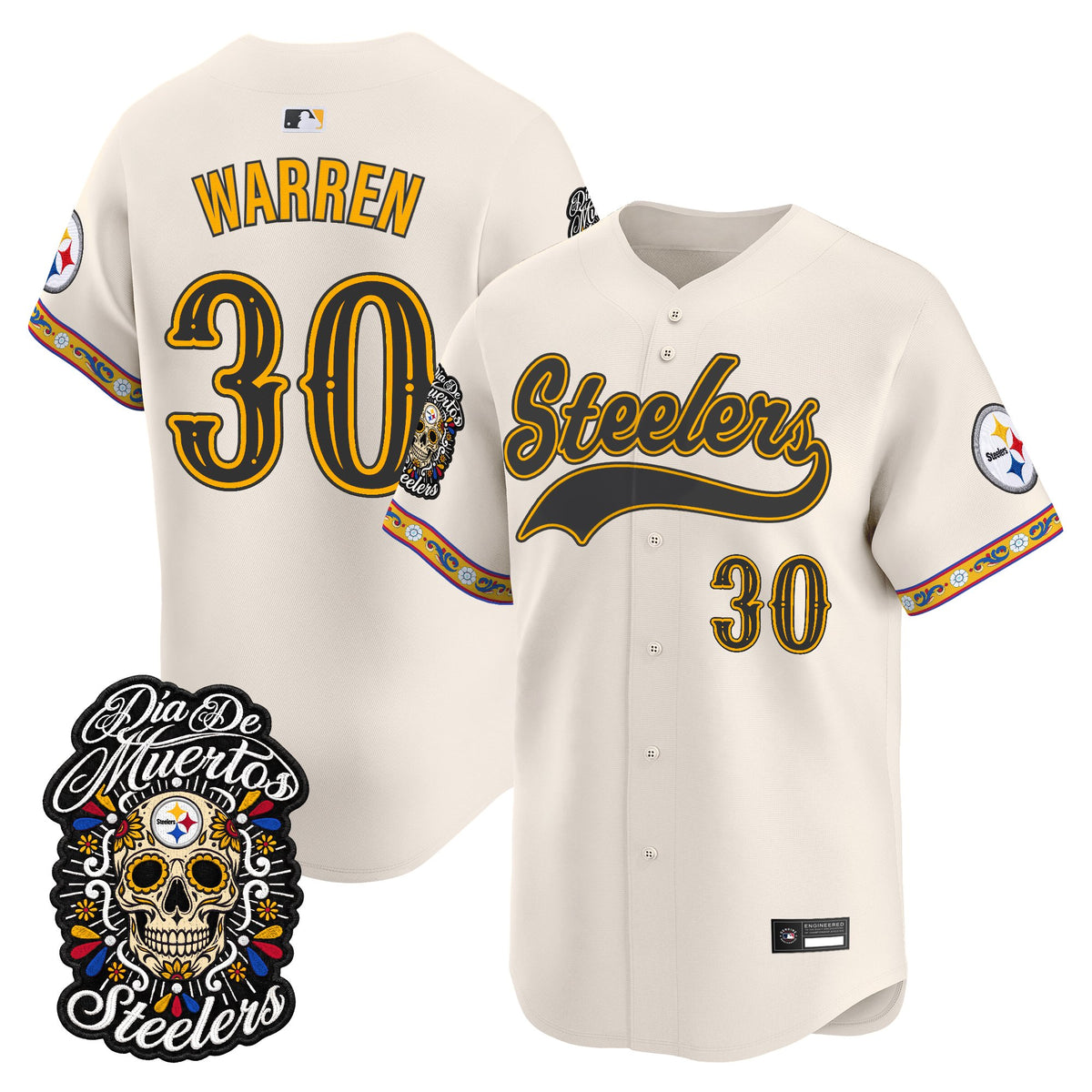 Men's Pittsburgh Steelers Día de los Muertos Vapor Limited Baseball Jersey - Stitched