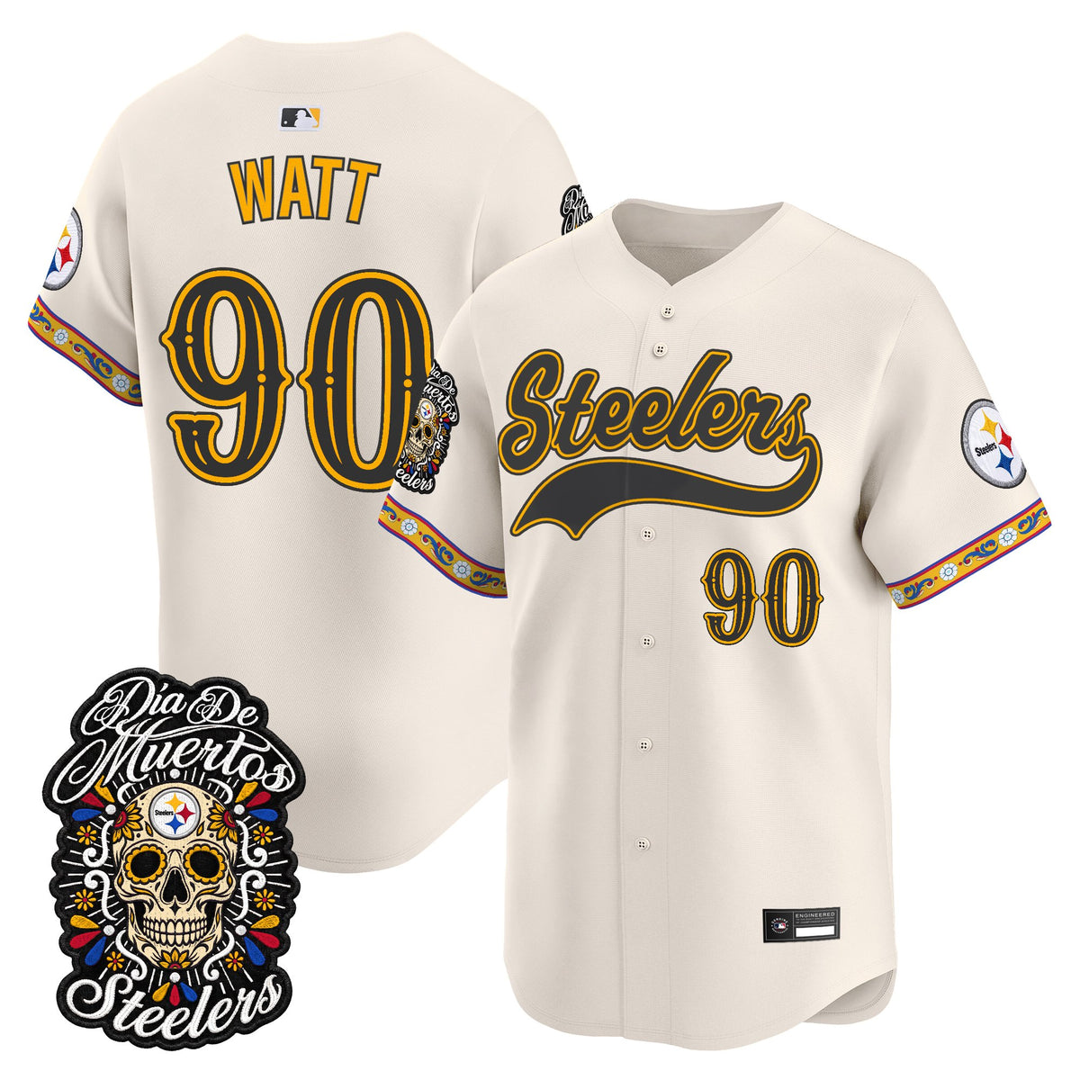 Men's Pittsburgh Steelers Día de los Muertos Vapor Limited Baseball Jersey - Stitched
