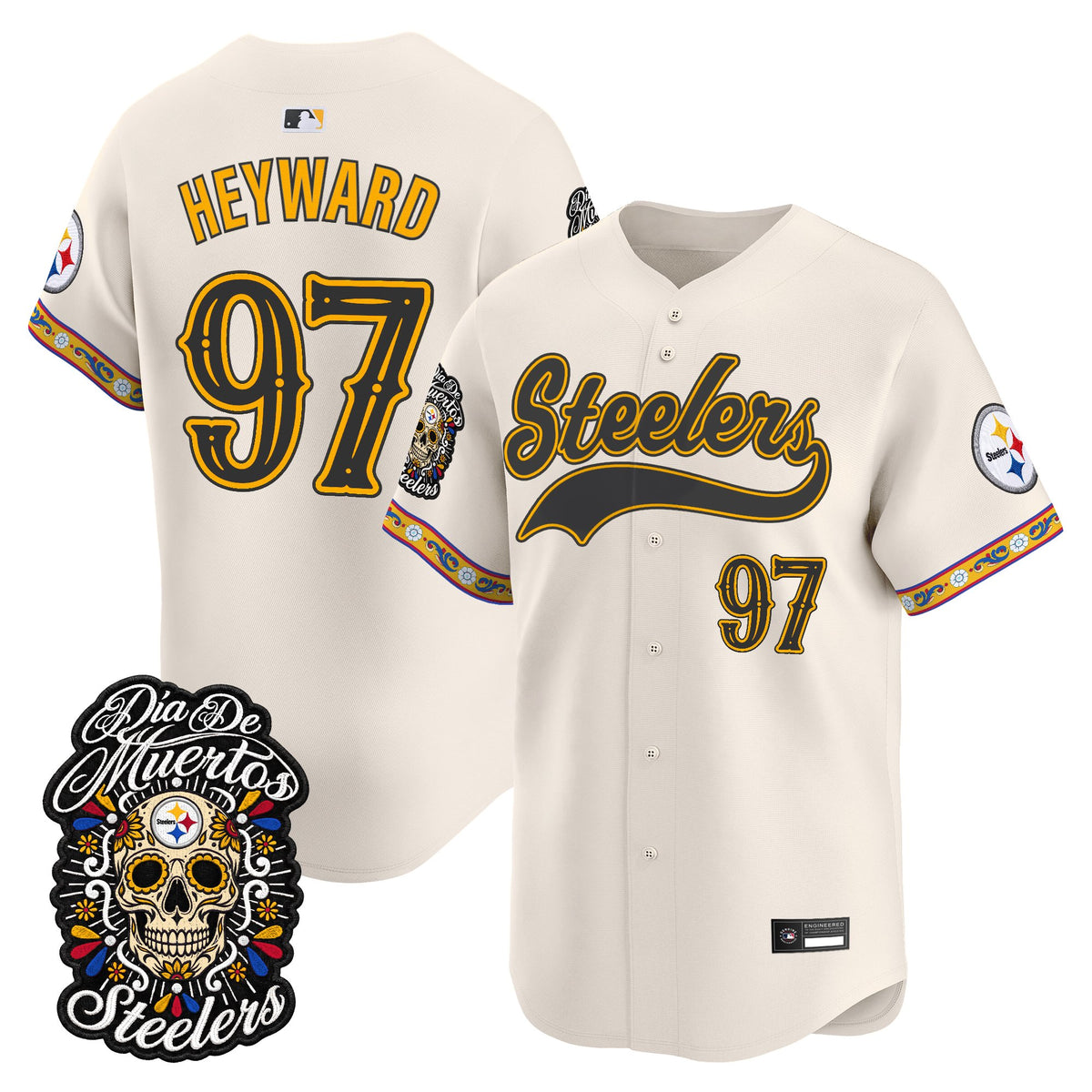 Men's Pittsburgh Steelers Día de los Muertos Vapor Limited Baseball Jersey - Stitched