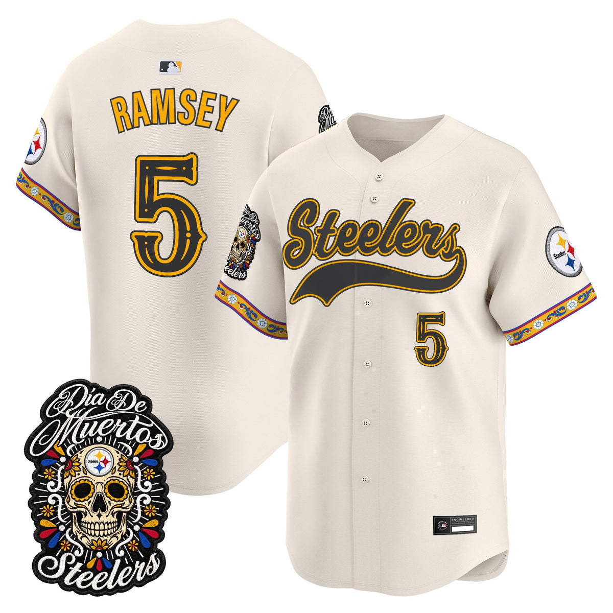 Men's Pittsburgh Steelers Día de los Muertos Vapor Limited Baseball Jersey - Stitched