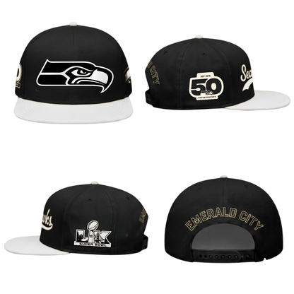 Seattle Seahawks SB LX Champs Gold Edition Snapback Cap - Printed