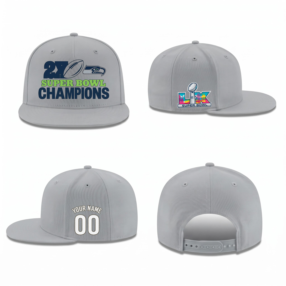 SEA Super Bowl Champions Personalized Snapback Cap - Printed V2