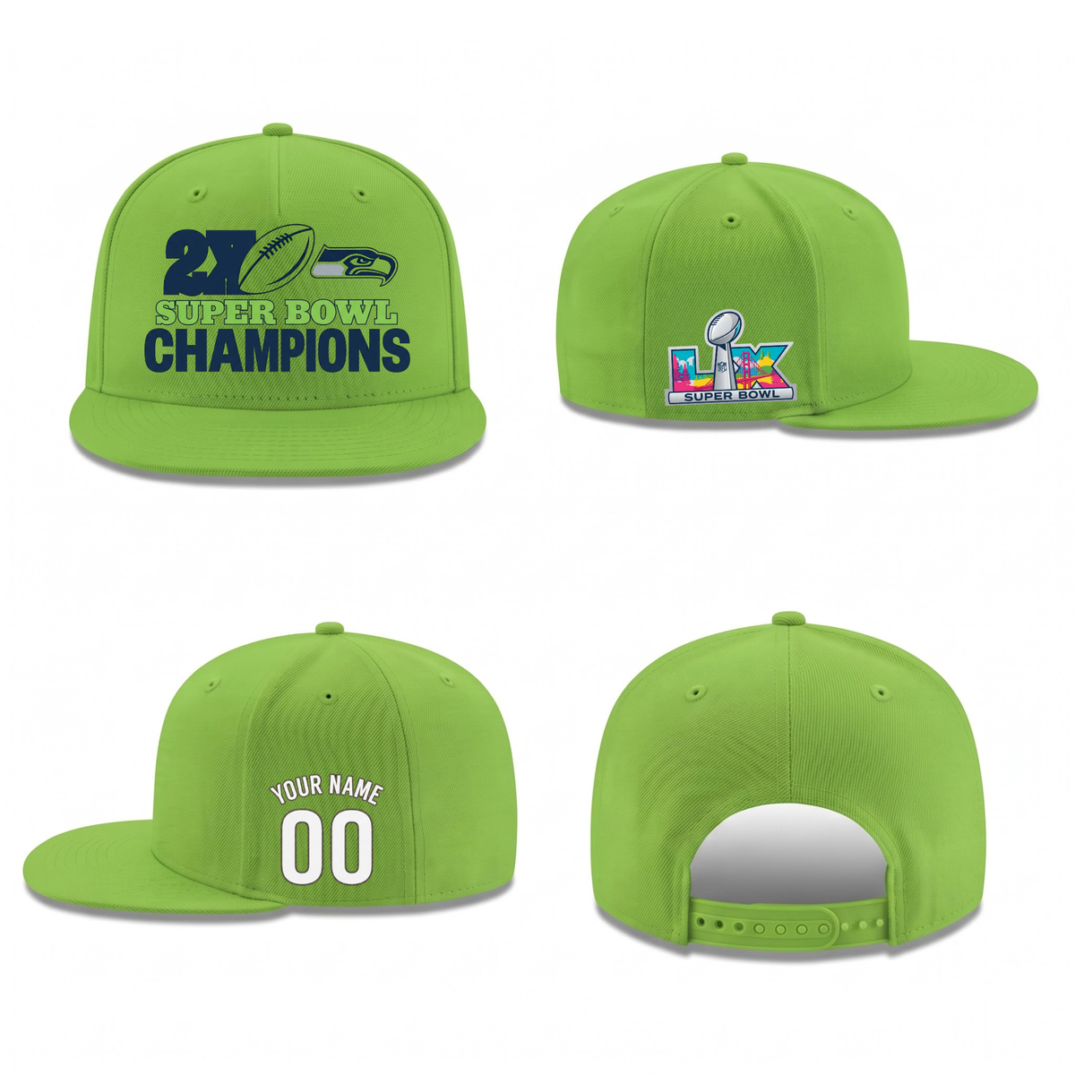 SEA Super Bowl Champions Personalized Snapback Cap - Printed V2