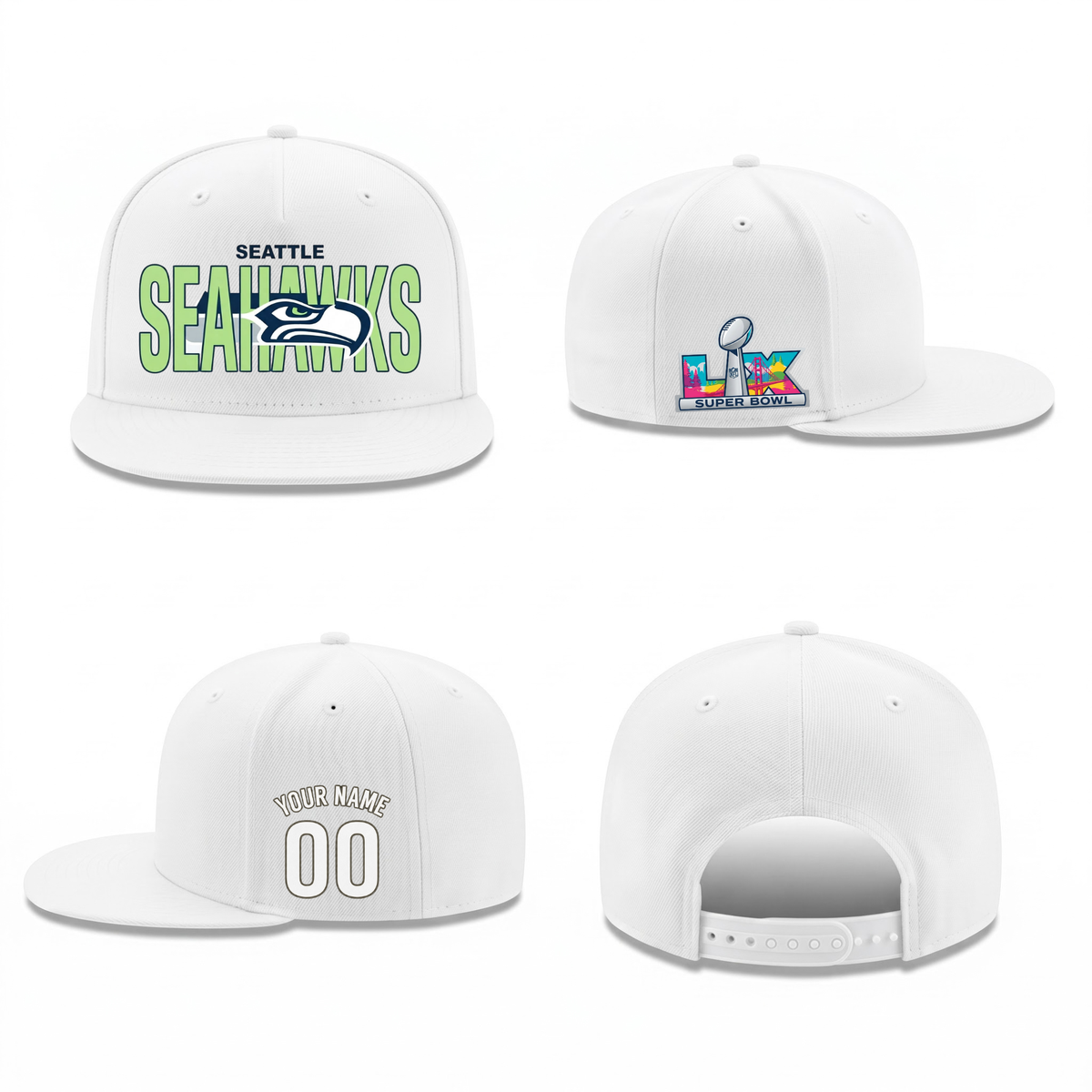 SEA Super Bowl Champions Personalized Snapback Cap - Printed V3