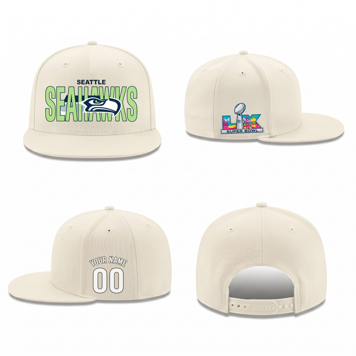 SEA Super Bowl Champions Personalized Snapback Cap - Printed V3