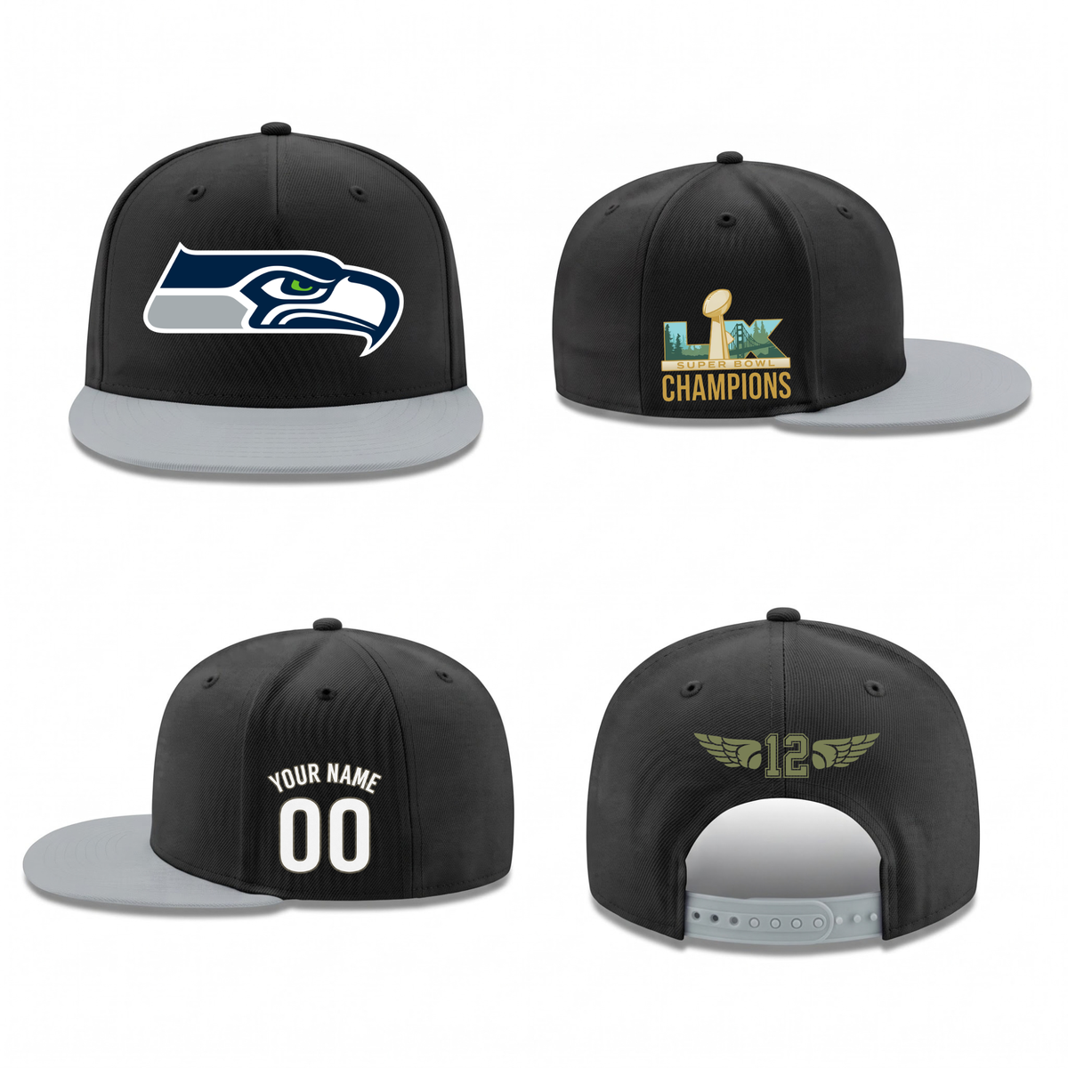 SEA Super Bowl Champions Personalized Snapback Cap - Printed V5