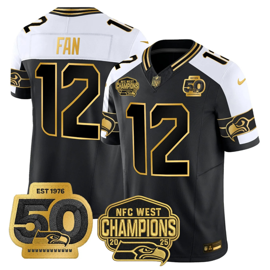 SEA 50th & NFC West Champions Patch Patch Gold Vapor Limited Jersey - All Stitched