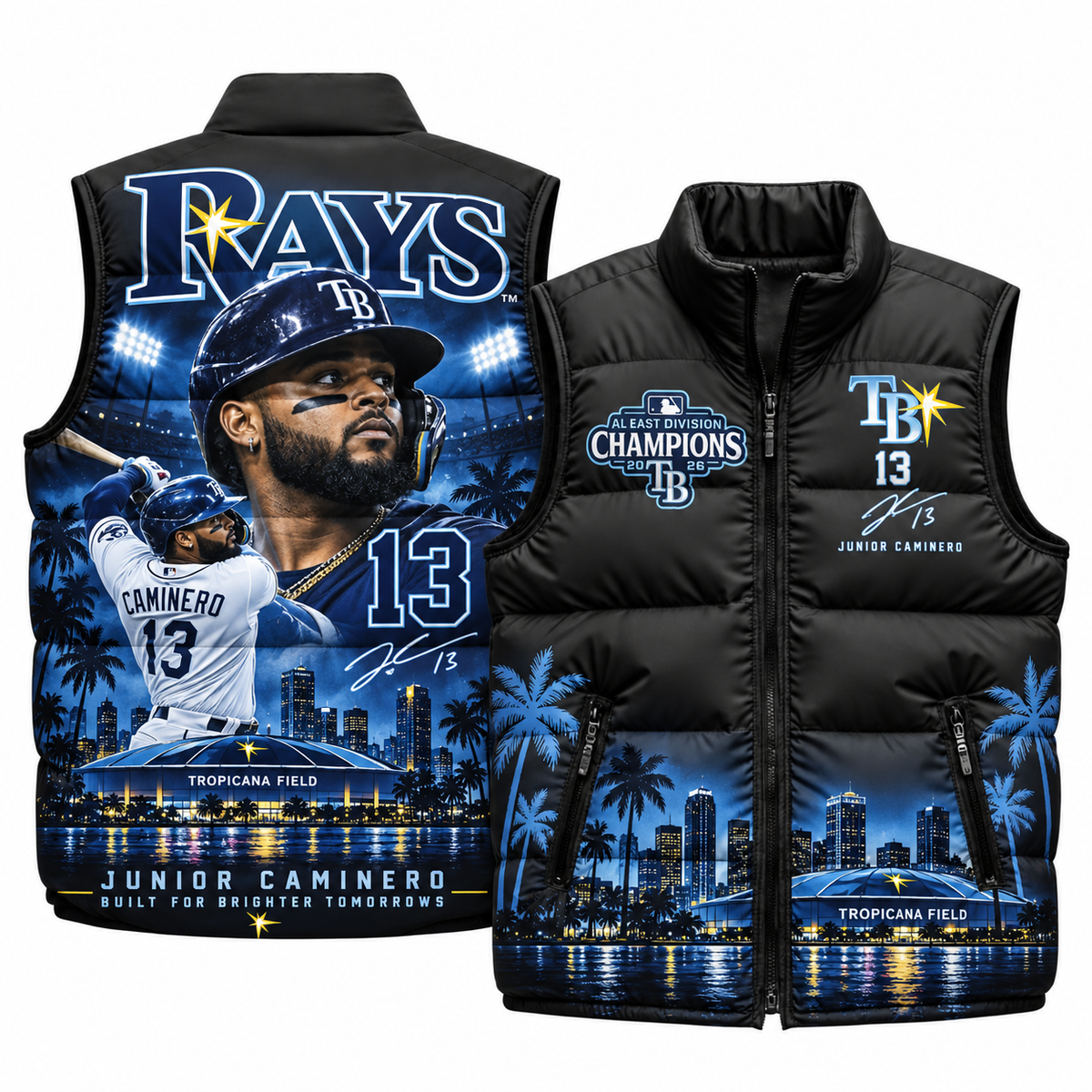 Tampa Bay Rays #13 Junior Caminero Puffer Vest - Printed V2