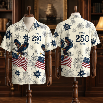 America 250th Anniversary Toile De Jouy Style Patriotic Hawaiian Shirt