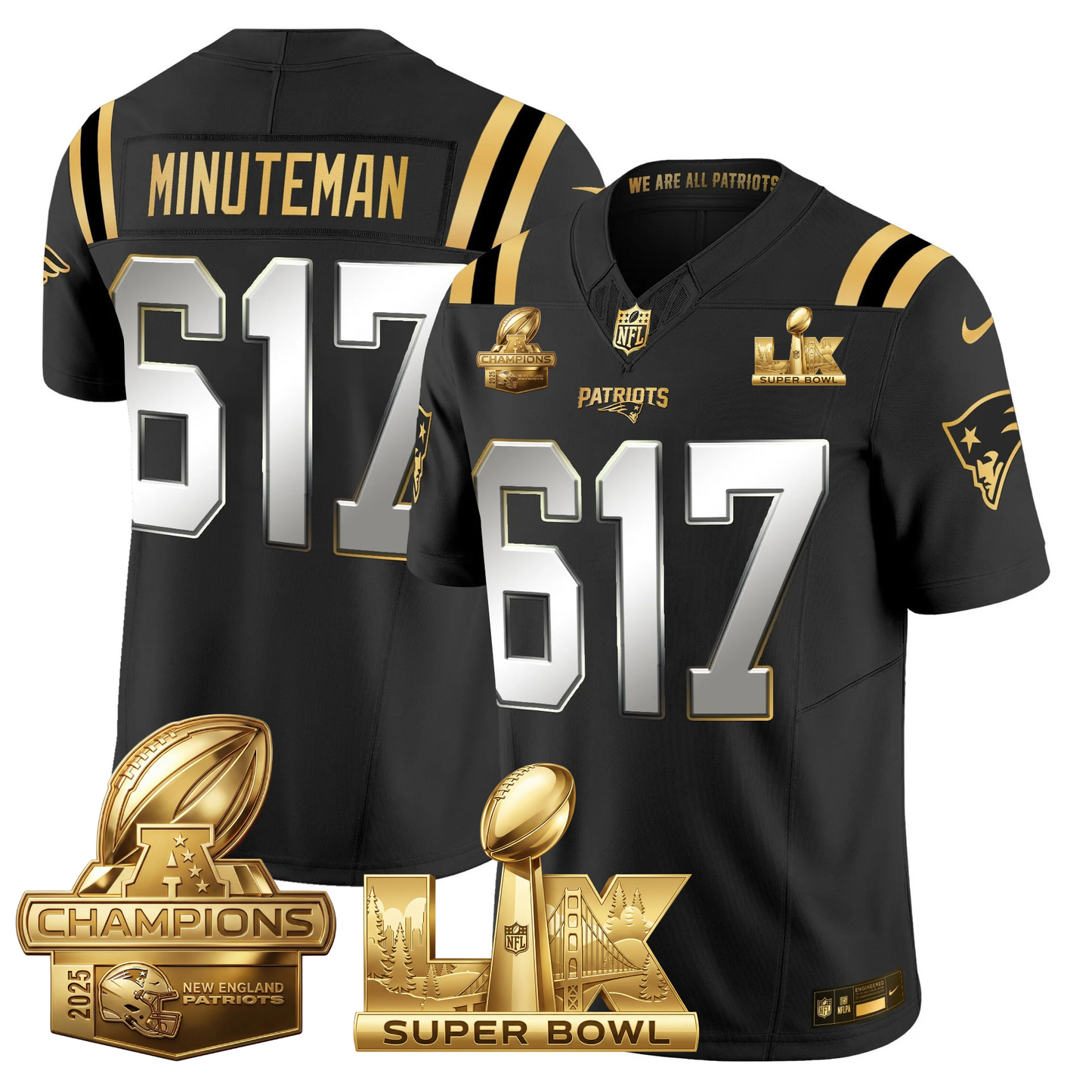 NE 2025 AFC Champions Vapor Limited Gold Jersey V2 - All Stitched
