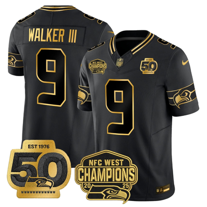 SEA 50th & NFC West Champions Patch Patch Gold Vapor Limited Jersey - All Stitched