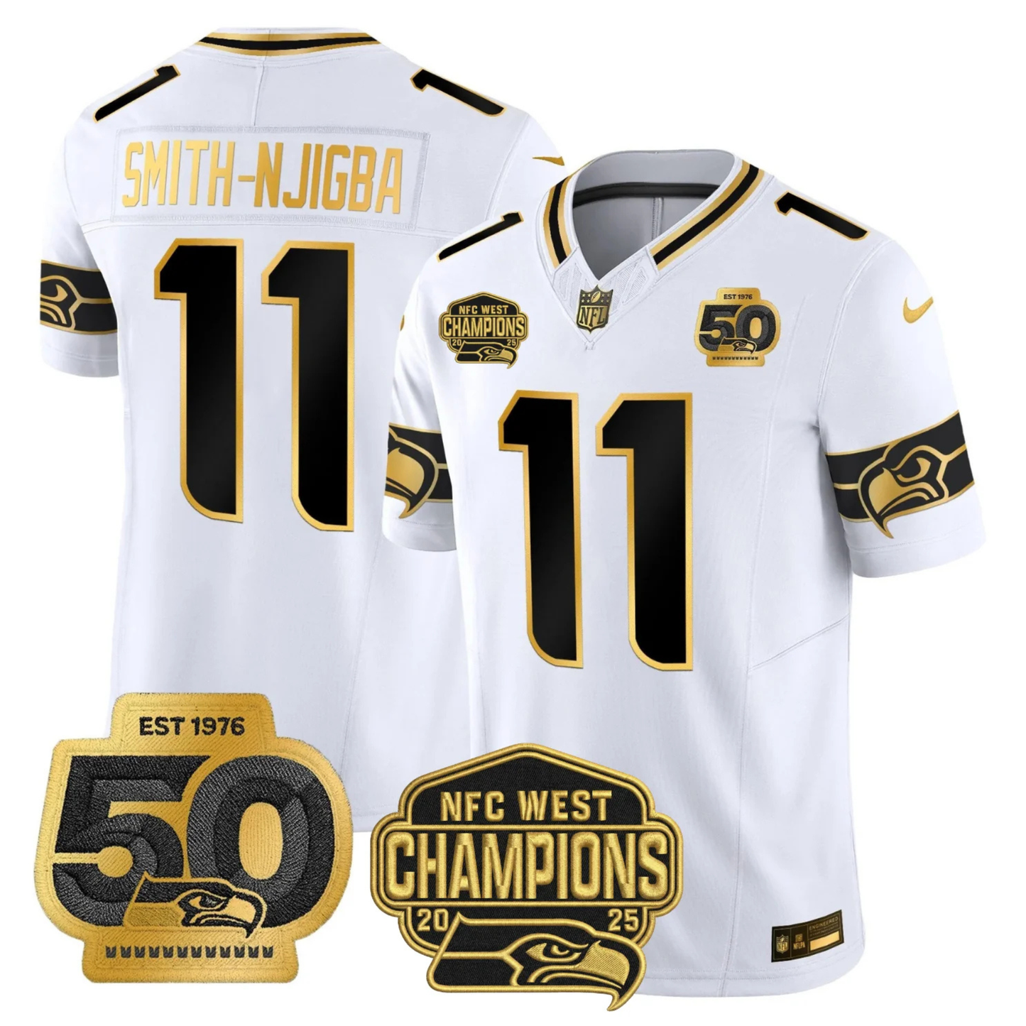 SEA 50th & NFC West Champions Patch Patch Gold Vapor Limited Jersey - All Stitched