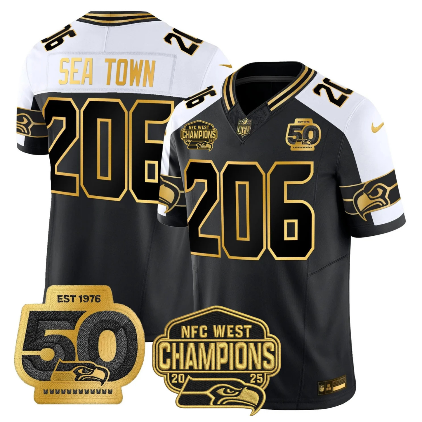 SEA 50th & NFC West Champions Patch Patch Gold Vapor Limited Jersey - All Stitched