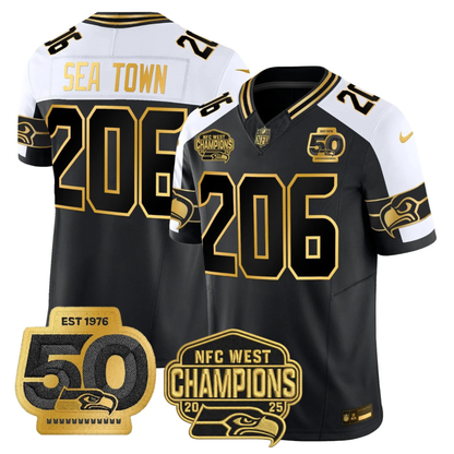SEA 50th & NFC West Champions Patch Patch Gold Vapor Limited Jersey - All Stitched