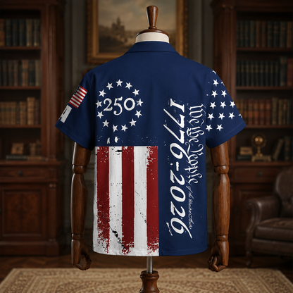 America 250th Anniversary Toile De Jouy Style Patriotic Hawaiian Shirt