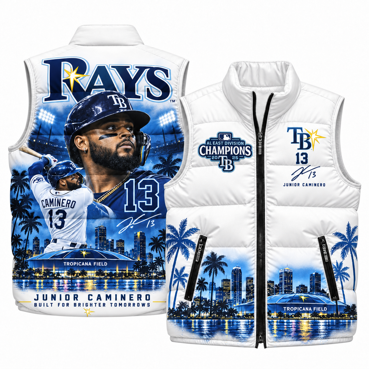 Tampa Bay Rays #13 Junior Caminero Puffer Vest - Printed V2
