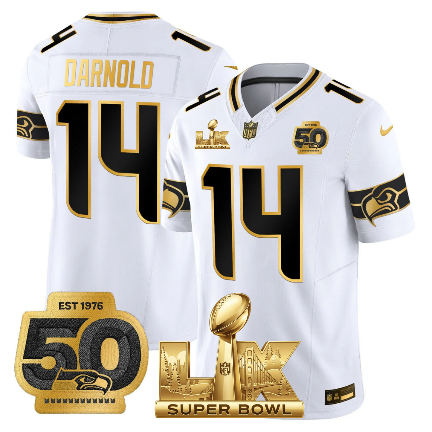 SEA SB LX Game Patch Gold Jersey - All Stitched