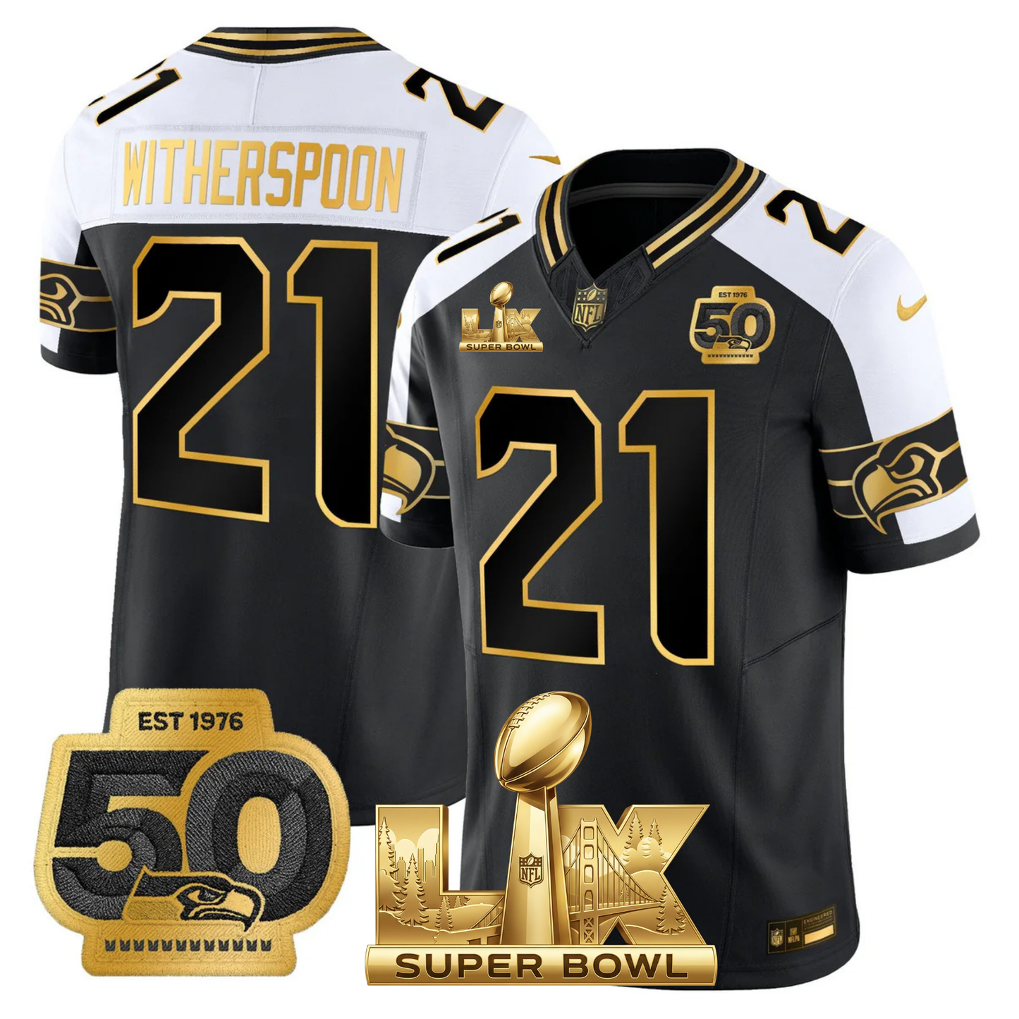 SEA SB LX Game Patch Gold Jersey - All Stitched