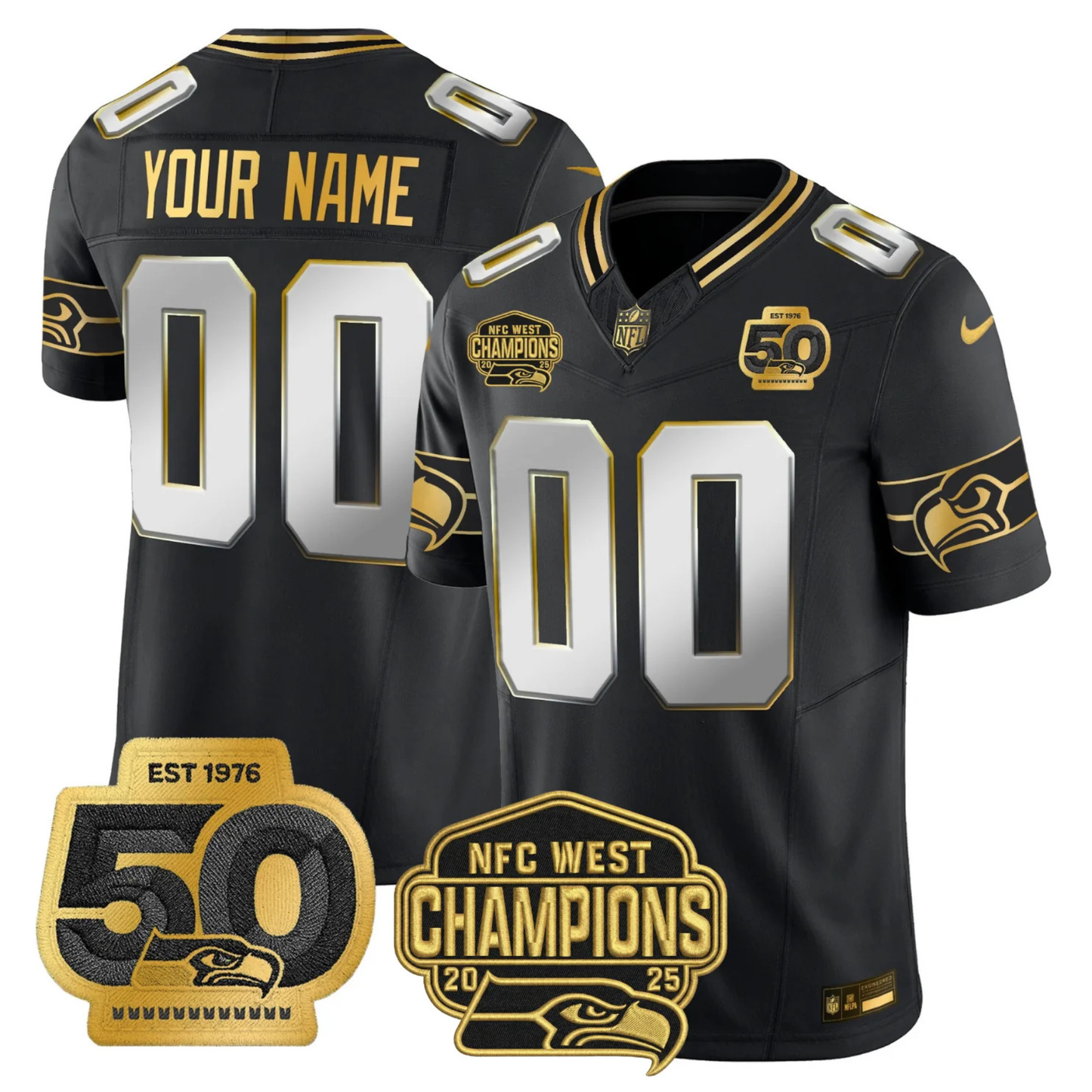 SEA 50th & NFC West Champions Patch Patch Gold Vapor Limited Custom Jersey