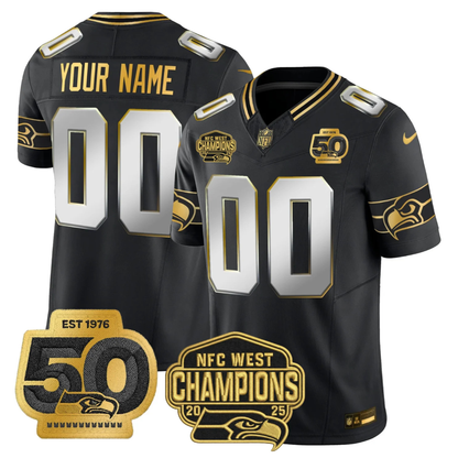 SEA 50th & NFC West Champions Patch Patch Gold Vapor Limited Custom Jersey