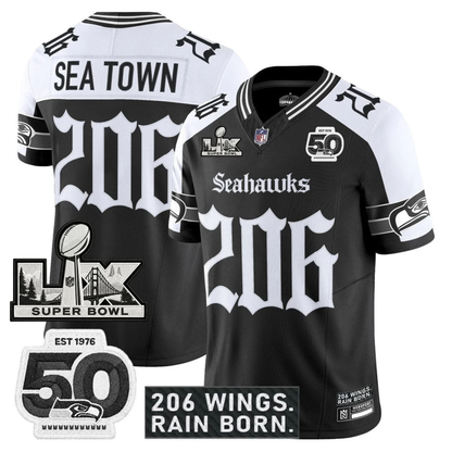 SEA 'Gothic Rain City Shadows Edition' Vapor Jersey - NFC Champions Patch - All Stitched