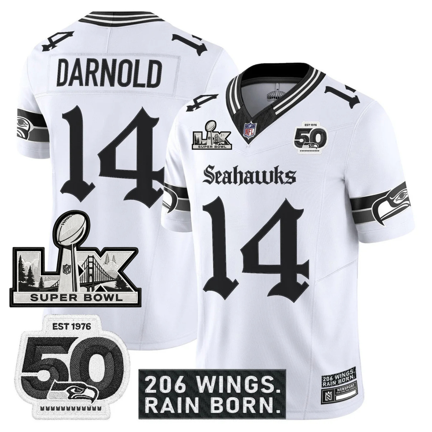 SEA 'Gothic Rain City Shadows Edition' Vapor Jersey - NFC Champions Patch - All Stitched