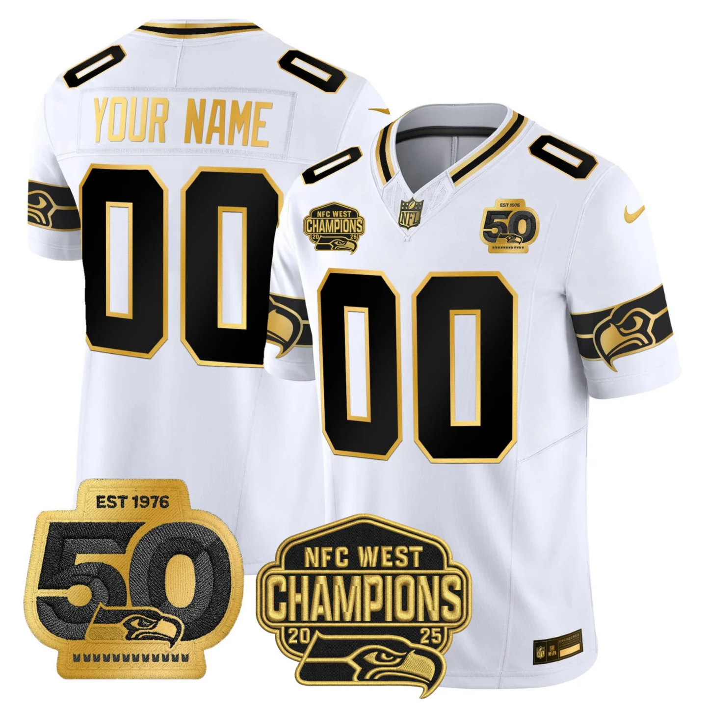 SEA 50th & NFC West Champions Patch Patch Gold Vapor Limited Custom Jersey