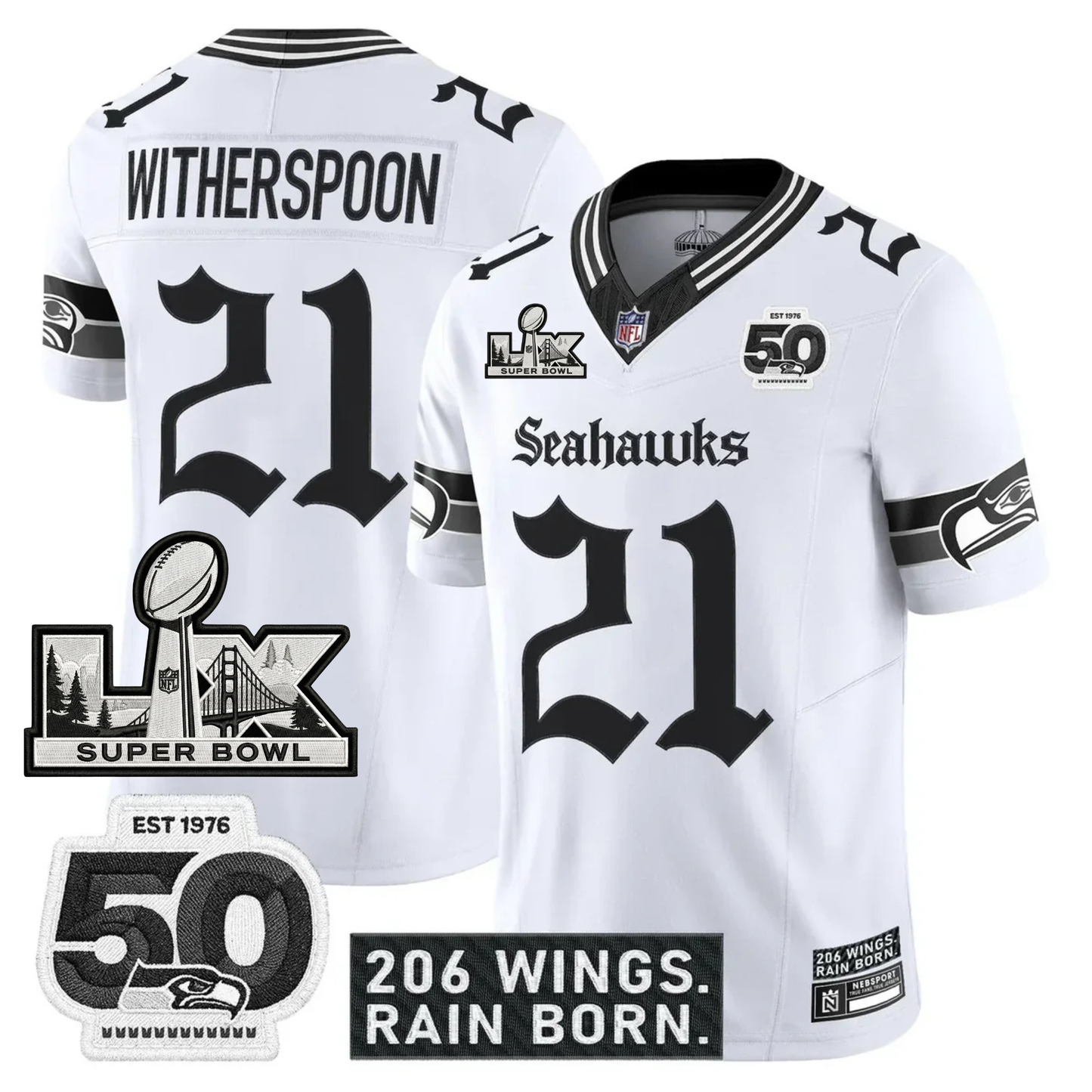 SEA 'Gothic Rain City Shadows Edition' Vapor Jersey - NFC Champions Patch - All Stitched