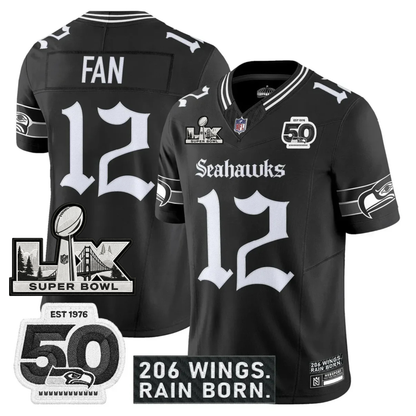 SEA 'Gothic Rain City Shadows Edition' Vapor Jersey - NFC Champions Patch - All Stitched