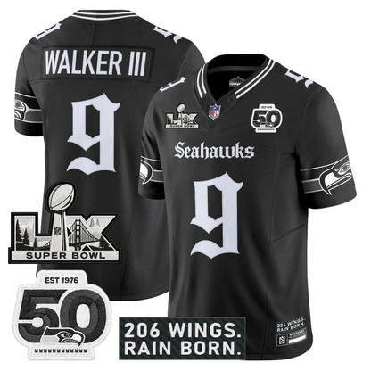 SEA 'Gothic Rain City Shadows Edition' Vapor Jersey - NFC Champions Patch - All Stitched