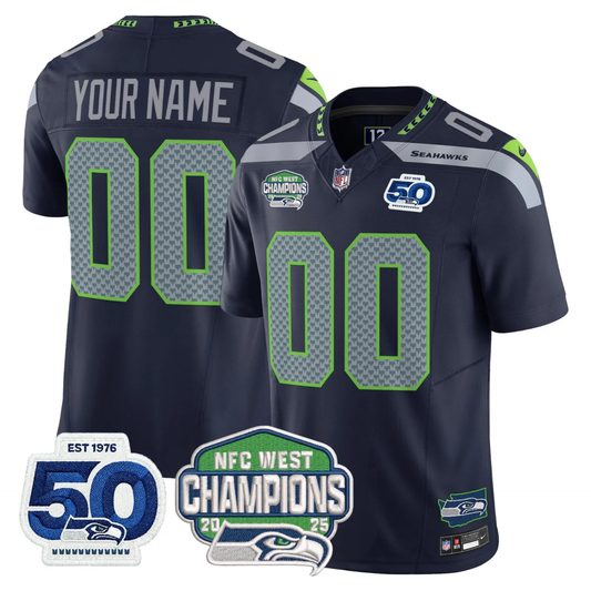 SEA 50th & NFC West Champions Patch Vapor Limited Custom Jersey - All Stitched