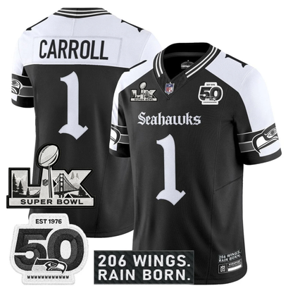 SEA 'Gothic Rain City Shadows Edition' Vapor Jersey - NFC Champions Patch - All Stitched