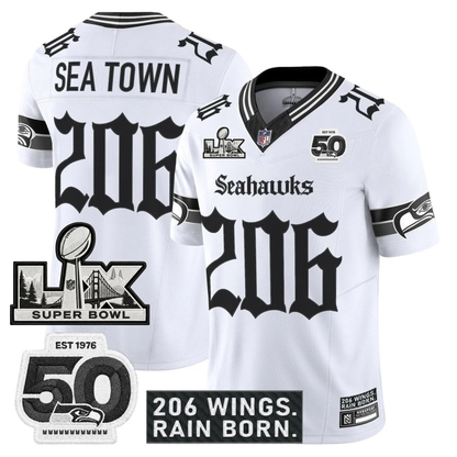 SEA 'Gothic Rain City Shadows Edition' Vapor Jersey - NFC Champions Patch - All Stitched
