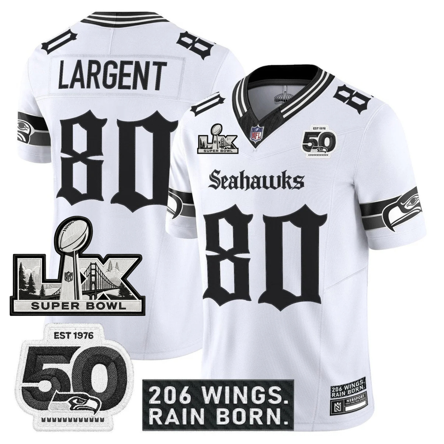 SEA 'Gothic Rain City Shadows Edition' Vapor Jersey - NFC Champions Patch - All Stitched