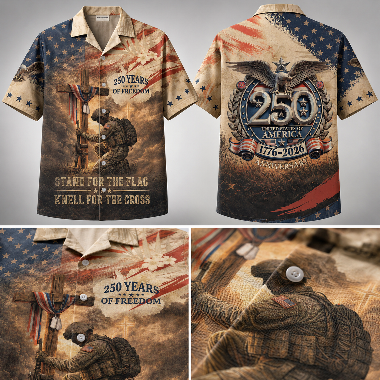 America 250th Anniversary Toile De Jouy Style Patriotic Hawaiian Shirt