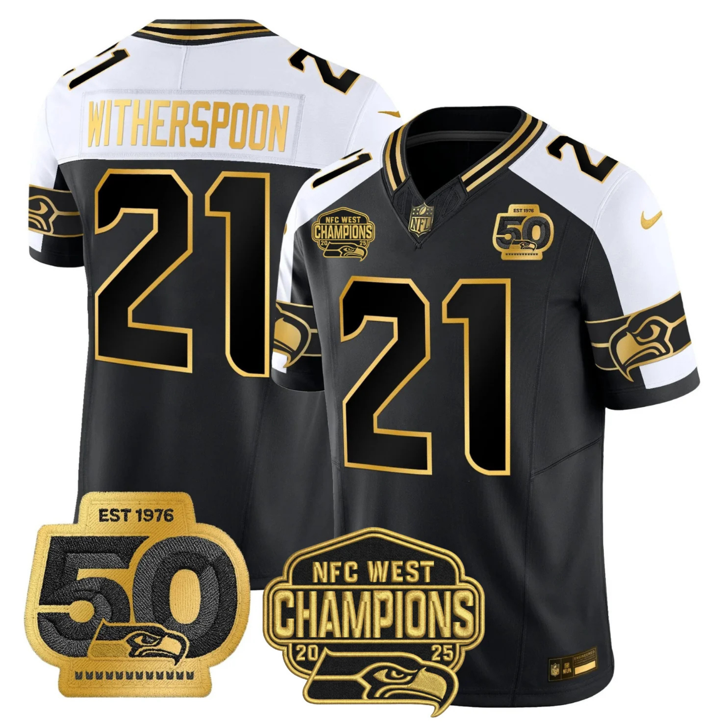 SEA 50th & NFC West Champions Patch Patch Gold Vapor Limited Jersey - All Stitched