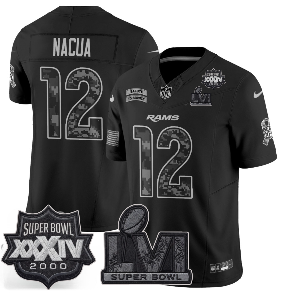 LAR 2026 Salute To Service 2S.Bowl Champs Patch Vapor Jersey - Stitched