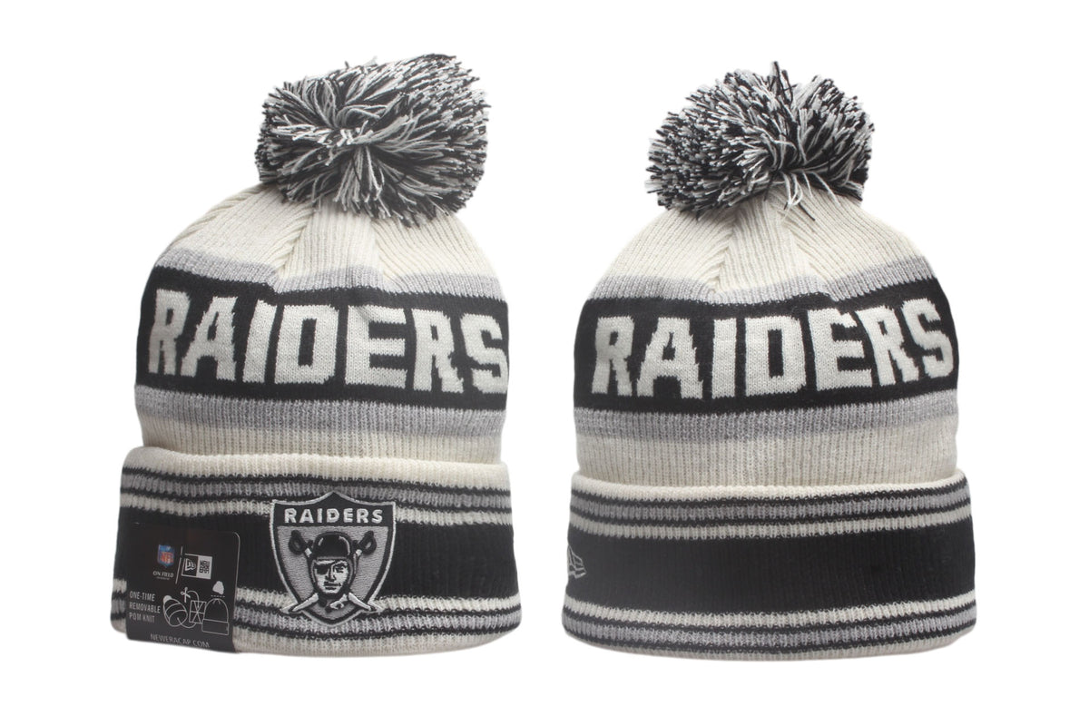 Las Vegas Raiders Cuffed Knit Hat with Pom - Embroidered Patch