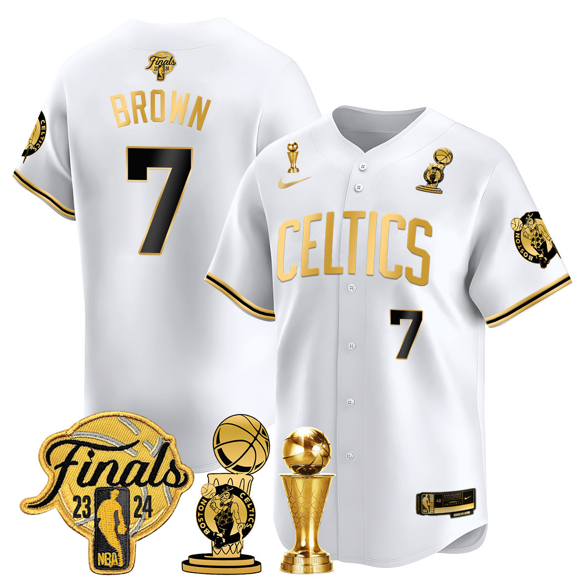 Celtics 2023-24 World Champions Patch Baseball Jersey - All Stitched