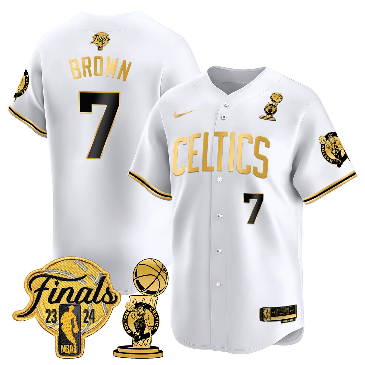 Celtics 2023-24 World Champions Patch Baseball Jersey - All Stitched