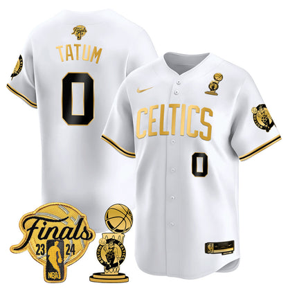 Celtics 2023-24 World Champions Patch Baseball Jersey - All Stitched