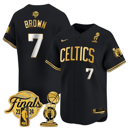 Celtics 2023-24 World Champions Patch Baseball Jersey - All Stitched