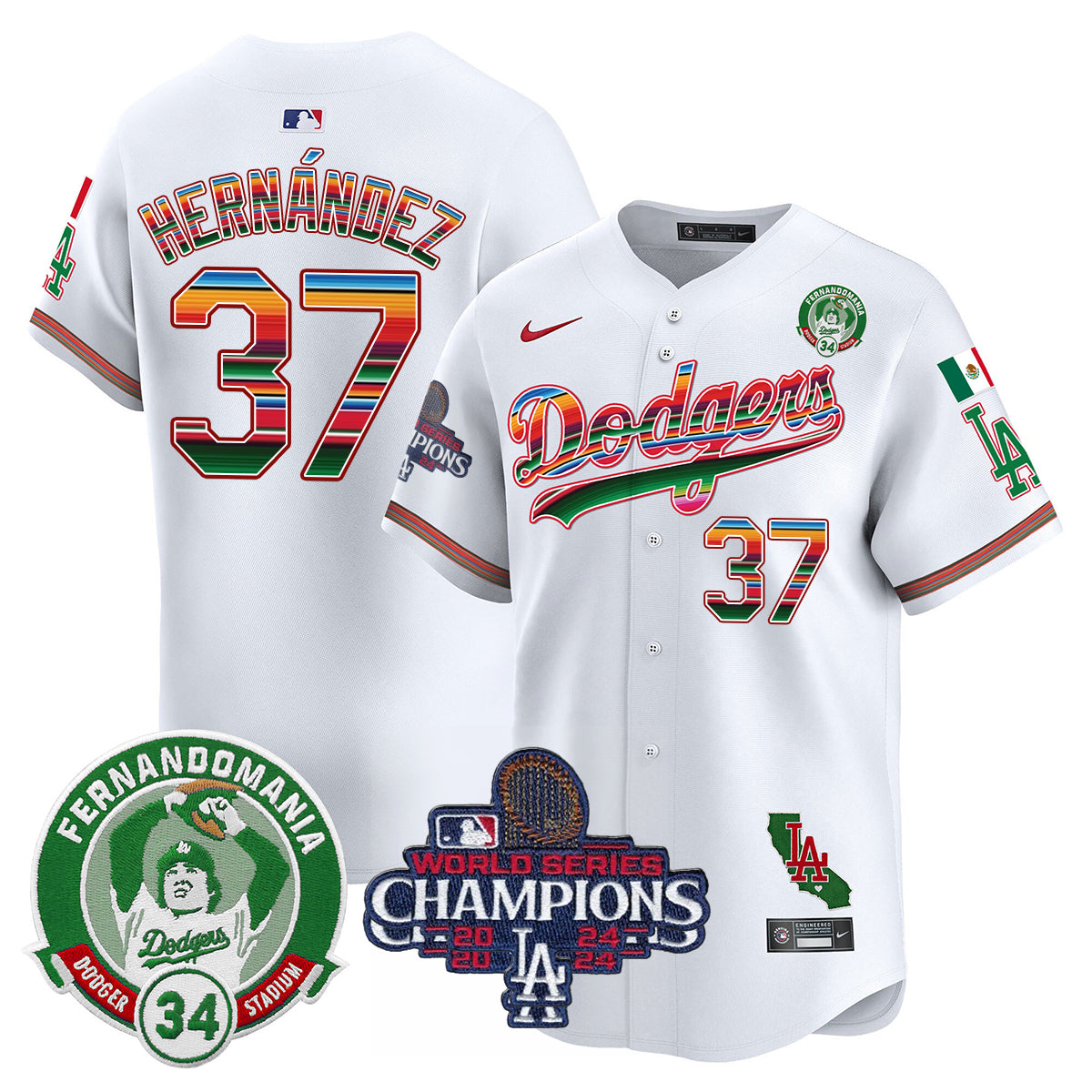 Dodgers Mexico 2024 World Series Champions Patch Jersey - All Stitched