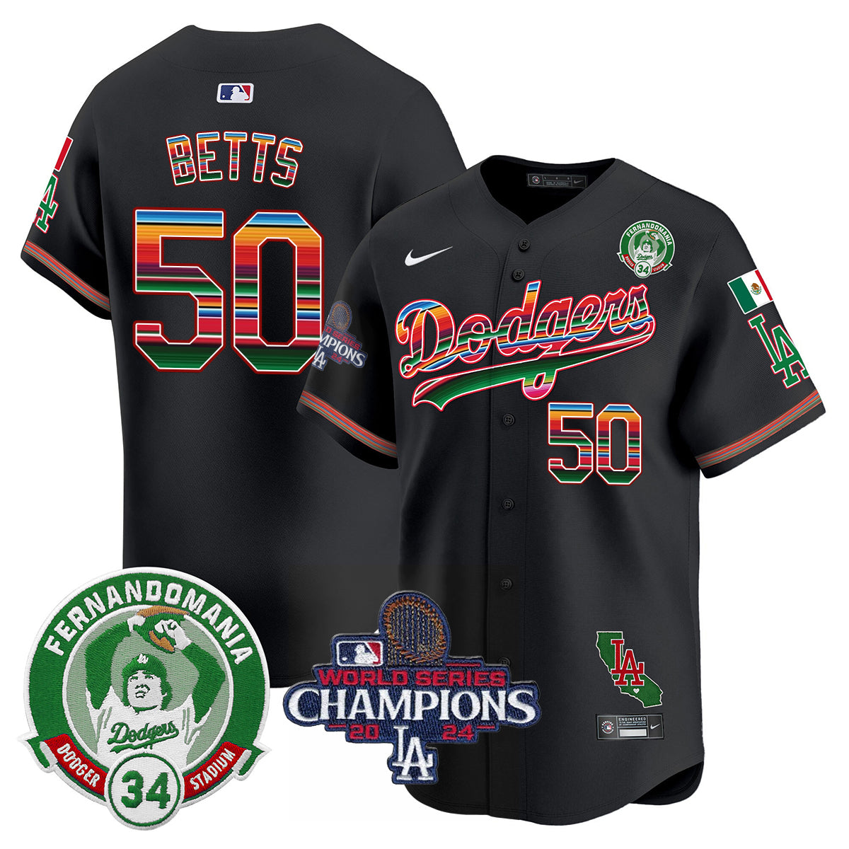 Dodgers Mexico 2024 World Series Champions Patch Jersey - All Stitched