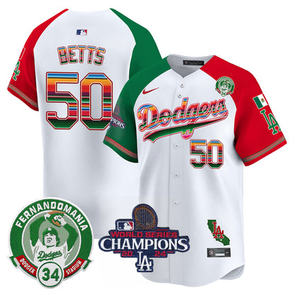 Dodgers Mexico 2024 World Series Champions Patch Jersey - All Stitched