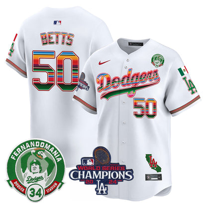 Dodgers Mexico 2024 World Series Champions Patch Jersey - All Stitched