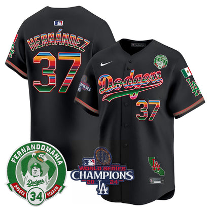 Dodgers Mexico 2024 World Series Champions Patch Jersey - All Stitched